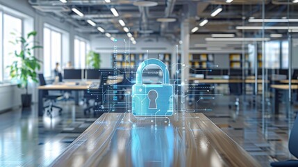 Fototapeta premium Digital lock on office background