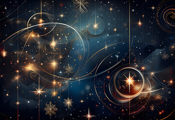Fototapeta premium An abstract Christmas background with intricate geometric and celestial patterns.