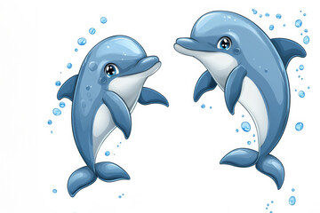 Fototapeta premium Smiling Cartoon Dolphin for Kids' Ocean-Themed Projects on White Background