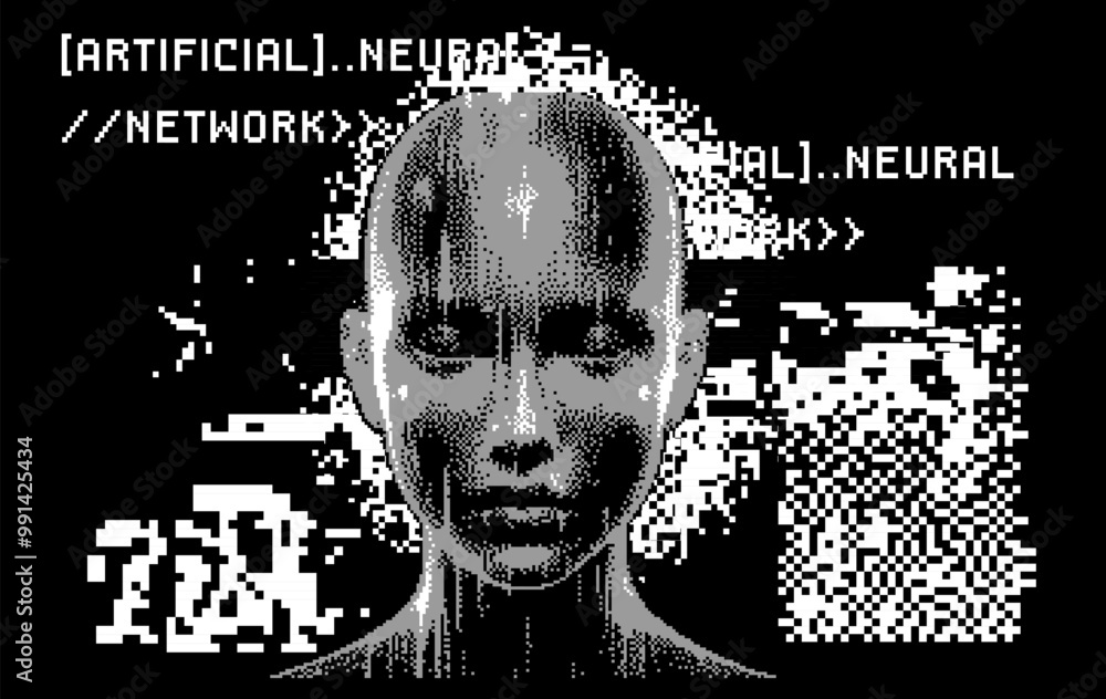Aufkleber a collage of pixelated head silhouette and visual glitches. conceptual illustration on the theme of 