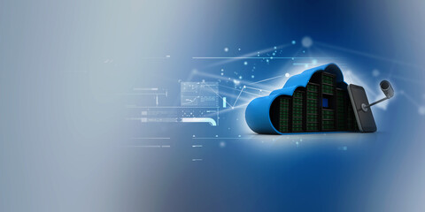 3d illustration Data center server protection cctv camera
