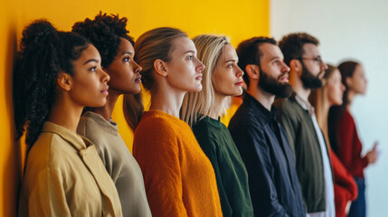 Diverse Group of People Standing in Line