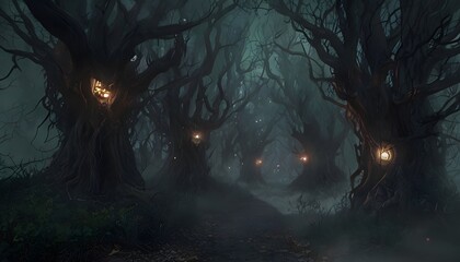 Haunted Forest with Glowing Eyes