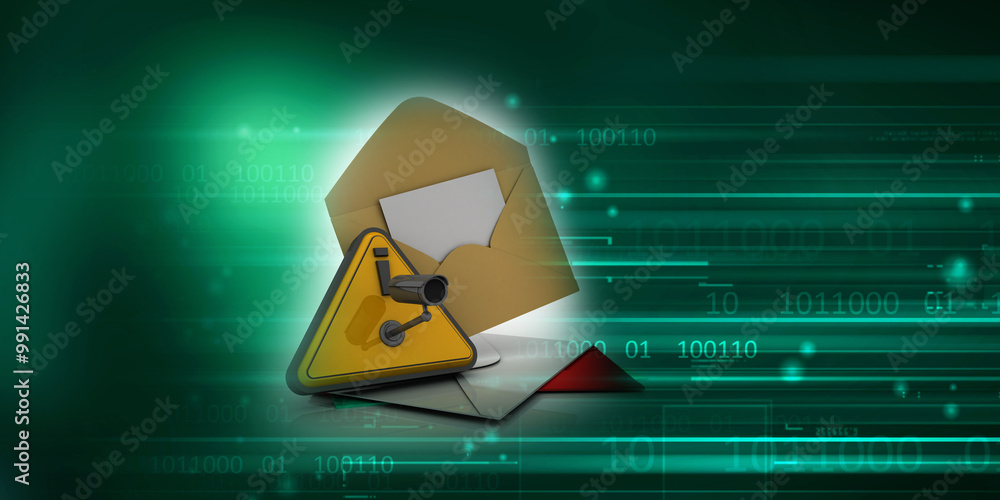 Poster 3d rendering envelope under cctv camera