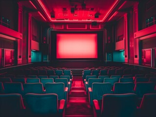 Fototapeta premium Cinematic Theater with Neon Light Accents