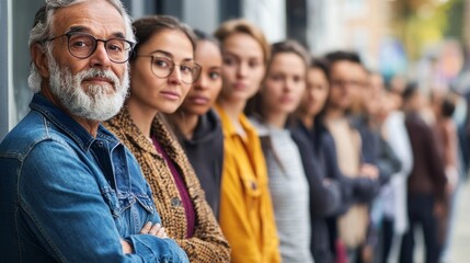 Obraz premium Diverse Group of People Standing in Line Together