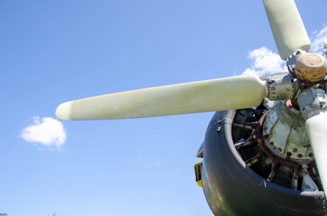 detail of old airplane engine with propeller