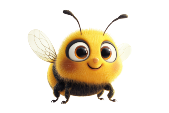 Happy Bee Cartoon Character with Wings on transparent background