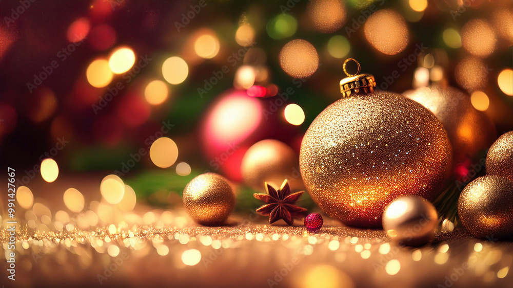 Poster Christmas decoration on bokeh background with copy space for your text