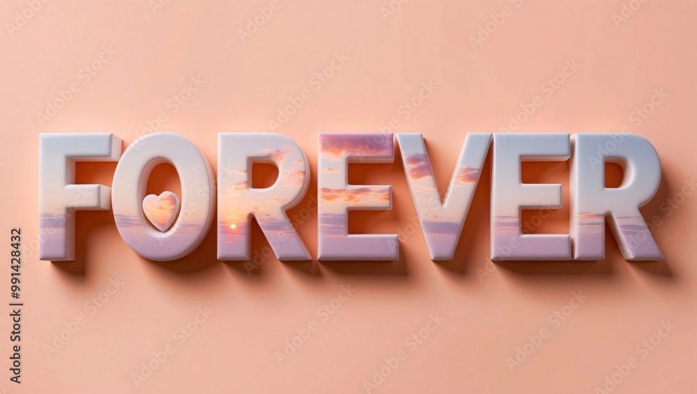 Poster whimsical forever text with heart on soft background