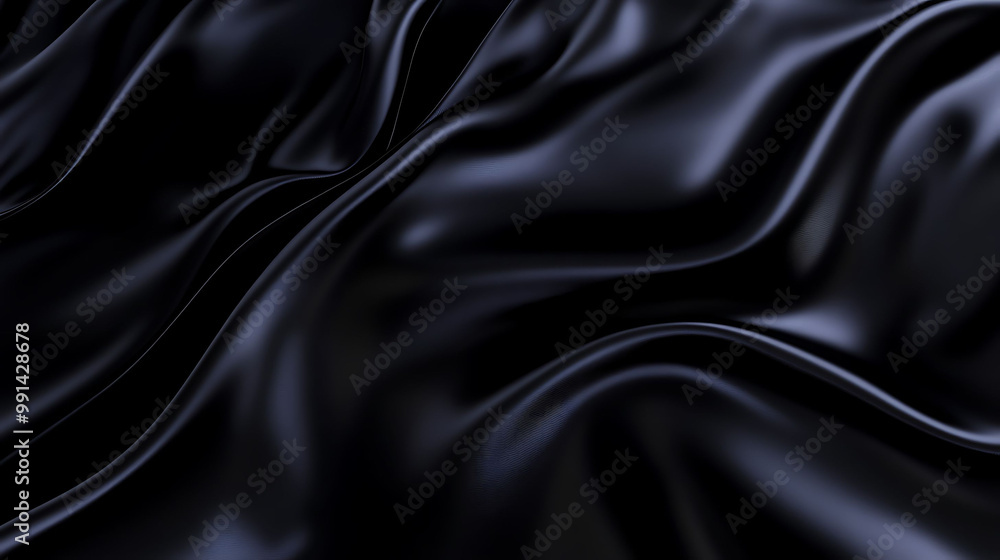 Poster abstract close-up of black fabric with soft, flowing waves, creating a luxurious and elegant backgro