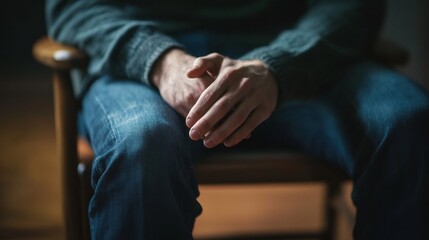 Person Holding Chair Armrests Tightly While Sitting