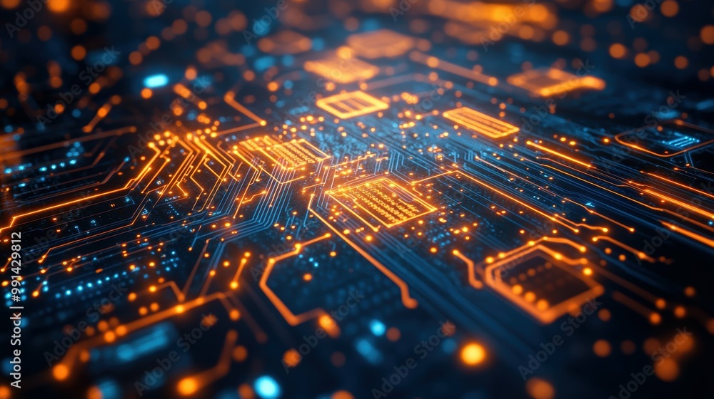 Poster glowing circuit board of the future - symbolizing artificial intelligence and connectivity