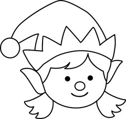 Cute Christmas elf head outline.
Isolated cute christmas elf head coloring drawing vector.
Cute Christmas elf face outline.