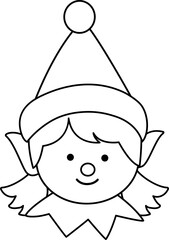 Cute Christmas elf head outline.
Isolated cute christmas elf head coloring drawing vector.
Cute Christmas elf face outline.