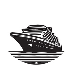 Obraz premium Ship silhouette vector design. cruise ship vector design. Vessel ship silhouette vector design black and white. Ship logo icon full black on white background.