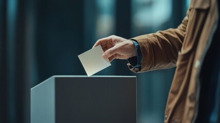Fototapeta premium Voter Inserting Ballot into Secure Box