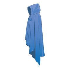 Naklejka premium Blue magic cloak with hood in flat design. Cape clothing in side view. Vector illustration isolated.