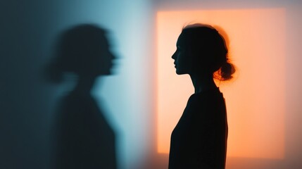 Silhouette of a Woman in Front of a Mirror Reflection