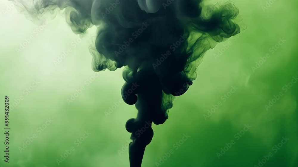 Aufkleber graceful black ink dissolves in vibrant green water, creating mesmerizing cloud formations for compo