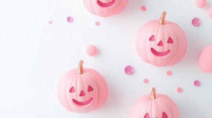 Pastel Pink Halloween Pumpkin Decorations with Glitter Accents