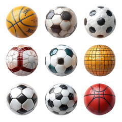 set of soccer balls isolated