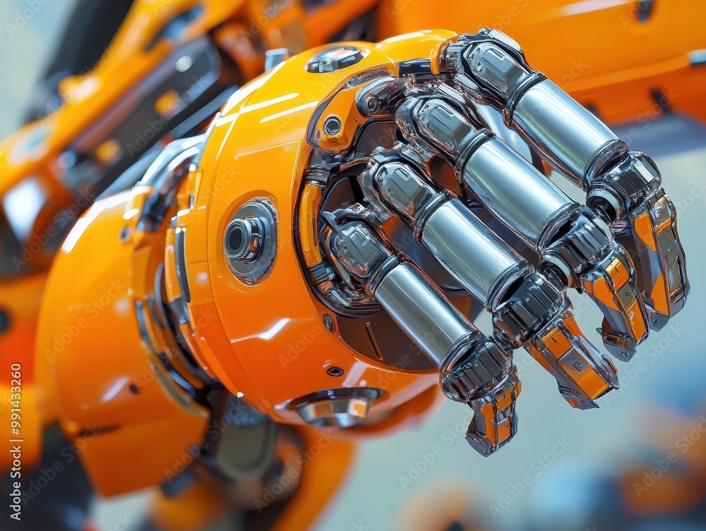 Poster robotics automation with vibrant machines, sleek design.