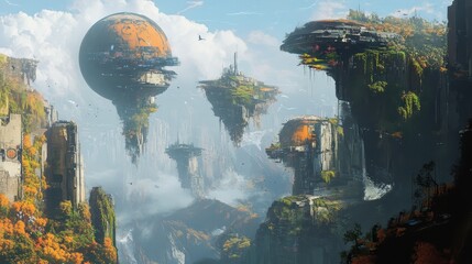 Obraz premium Floating Cities in a Fantasy Landscape