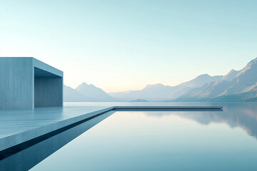 Abstract 3D rendering minimalist style architectural space scene