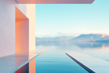 Abstract 3D rendering minimalist style architectural space scene