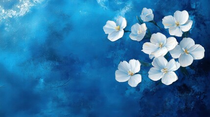 Tranquil Blooms: Abstract Painting of White Jasmine Blossoms on Ultramarine Surface