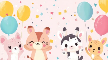 Naklejka premium Celebration with Cute Animal Friends