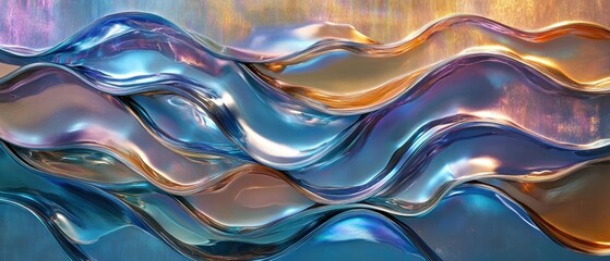 Mesmerizing translucent ribbons of glass cascading through a holographic landscape with shimmering accents for a dynamic backdrop