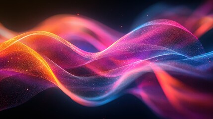 Mesmerizing translucent ribbons intertwined with vibrant, holographic waves and glowing lines for a captivating visual display