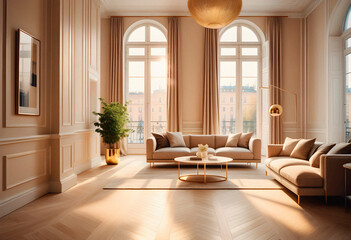 Fototapeta premium Interior design of living room with decorative elements. 3d render. AI generated