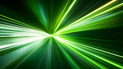 Obraz premium Fast moving green light with motion blur, stripes, background