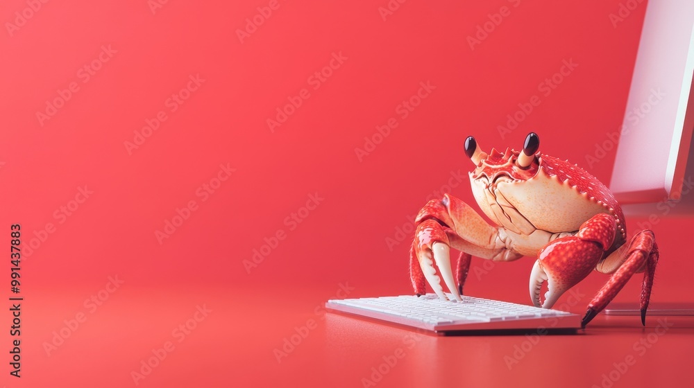 Poster crab typing on a computer keyboard