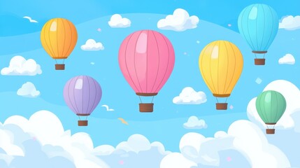 Colorful Hot Air Balloons Soaring Through a Blue Sky