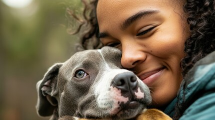 Affectionate Embrace Between Woman and Her Dog in Nature