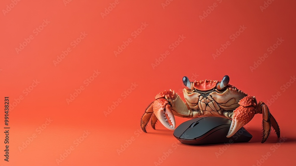 Aufkleber crab on computer mouse in creative setup