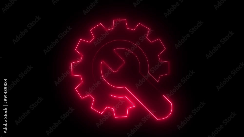 Aufkleber glowing neon line setting icon with spinning gears icon animated. technology setting icon concept