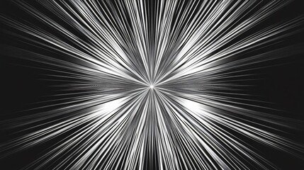 Obraz premium Abstract black and white background with lines converging to a point in the center, creating a burst of light effect.