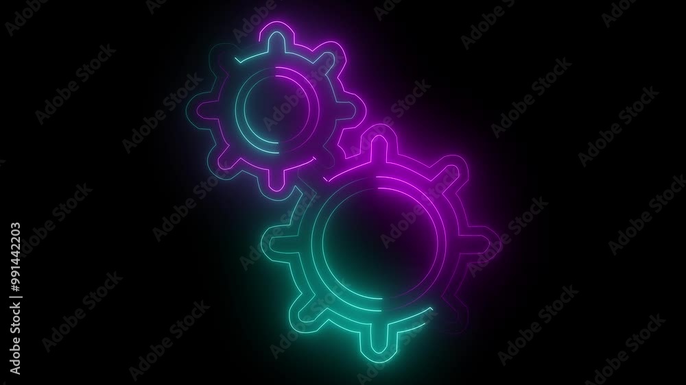Poster setting icon neon animation cyan and pink color on black background