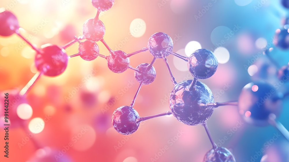 Poster a 3d render of a molecular structure with a blurred background
