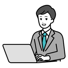 Illustration of businessperson man operating a computer.
