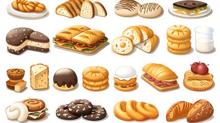 Illustration of different types of pastries on a white background.