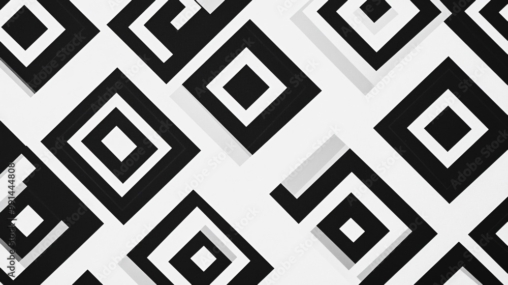 Aufkleber abstract black and white geometric pattern with squares and rectangles.