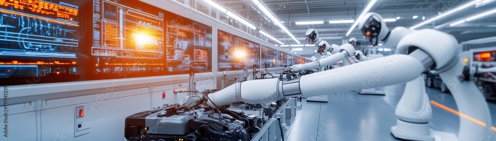 Poster advanced robotic arms in a modern factory automate manufacturing processes with precision and effici