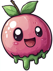 Obraz premium Kawaii Cartoon Apple with Happy Face and Dripping Candy in Colorful Whimsical Illustration