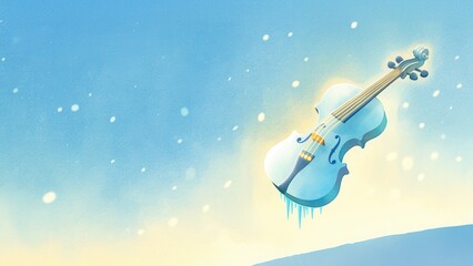 Enchanted frozen violin floating in the air